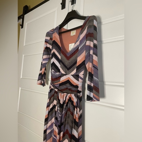 Anthropologie Maeve Novella Chevron Print Maxi Dress 3/4 Sleeves - Picture 5 of 9